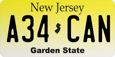 NJ license plate A34CAN