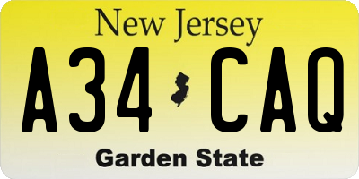 NJ license plate A34CAQ