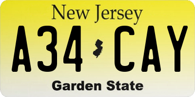 NJ license plate A34CAY