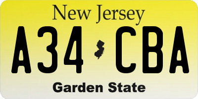 NJ license plate A34CBA