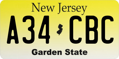 NJ license plate A34CBC