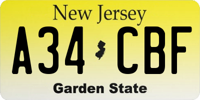 NJ license plate A34CBF