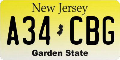 NJ license plate A34CBG