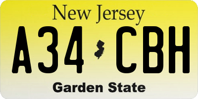 NJ license plate A34CBH