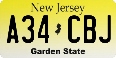 NJ license plate A34CBJ