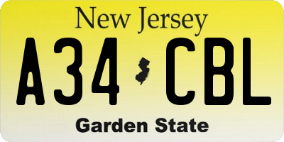 NJ license plate A34CBL