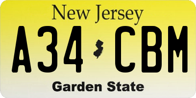 NJ license plate A34CBM