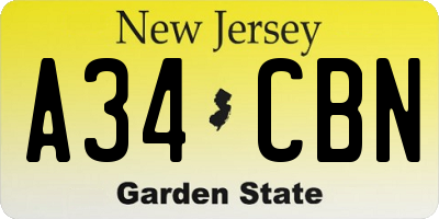 NJ license plate A34CBN