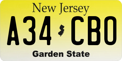 NJ license plate A34CBO