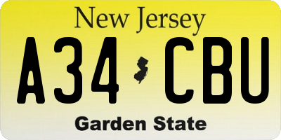 NJ license plate A34CBU