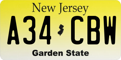 NJ license plate A34CBW