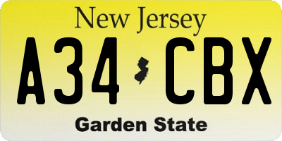 NJ license plate A34CBX