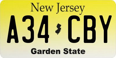 NJ license plate A34CBY