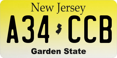 NJ license plate A34CCB