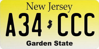 NJ license plate A34CCC