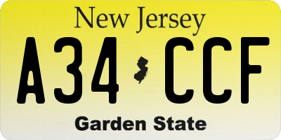 NJ license plate A34CCF