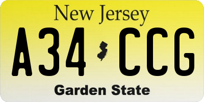NJ license plate A34CCG