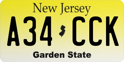 NJ license plate A34CCK
