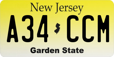 NJ license plate A34CCM