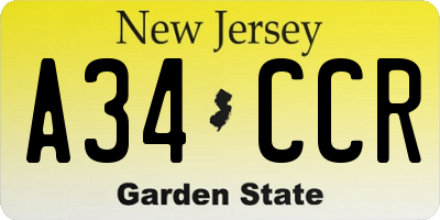 NJ license plate A34CCR