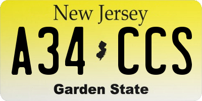 NJ license plate A34CCS