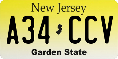 NJ license plate A34CCV