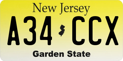 NJ license plate A34CCX