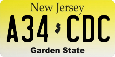 NJ license plate A34CDC