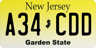 NJ license plate A34CDD
