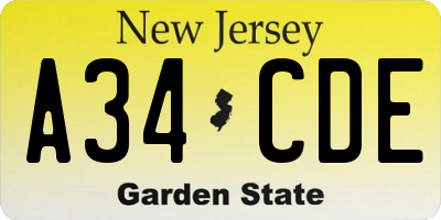 NJ license plate A34CDE