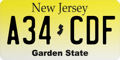 NJ license plate A34CDF