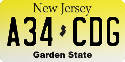 NJ license plate A34CDG