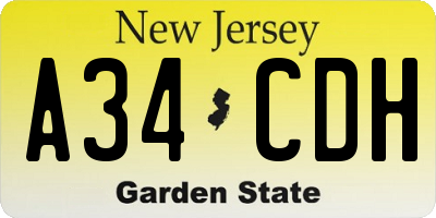 NJ license plate A34CDH