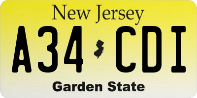 NJ license plate A34CDI