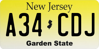 NJ license plate A34CDJ