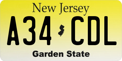 NJ license plate A34CDL