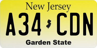NJ license plate A34CDN
