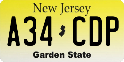 NJ license plate A34CDP