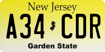 NJ license plate A34CDR