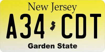 NJ license plate A34CDT