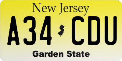 NJ license plate A34CDU