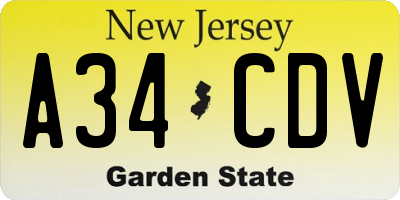 NJ license plate A34CDV