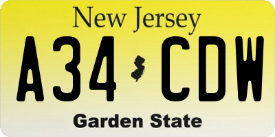 NJ license plate A34CDW