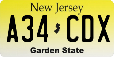 NJ license plate A34CDX