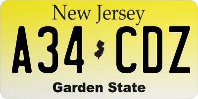 NJ license plate A34CDZ