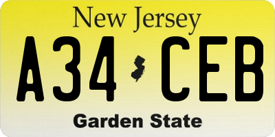 NJ license plate A34CEB