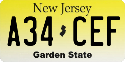 NJ license plate A34CEF