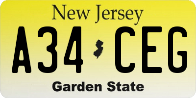 NJ license plate A34CEG