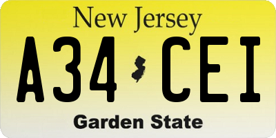 NJ license plate A34CEI
