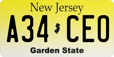 NJ license plate A34CEO